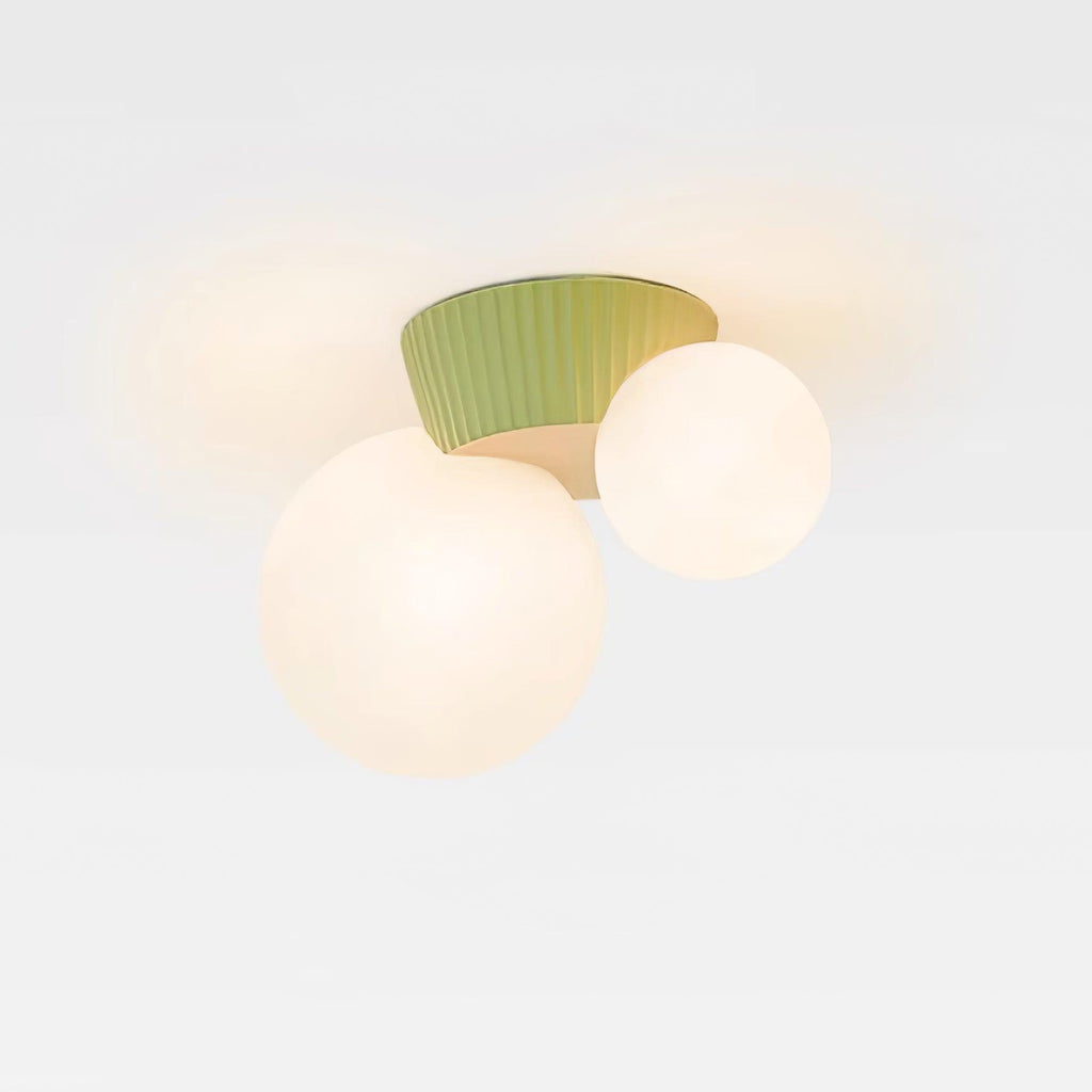 Asymmetrical Ceiling Lamp — Sculptural Design, Dual Frosted Glass Globes