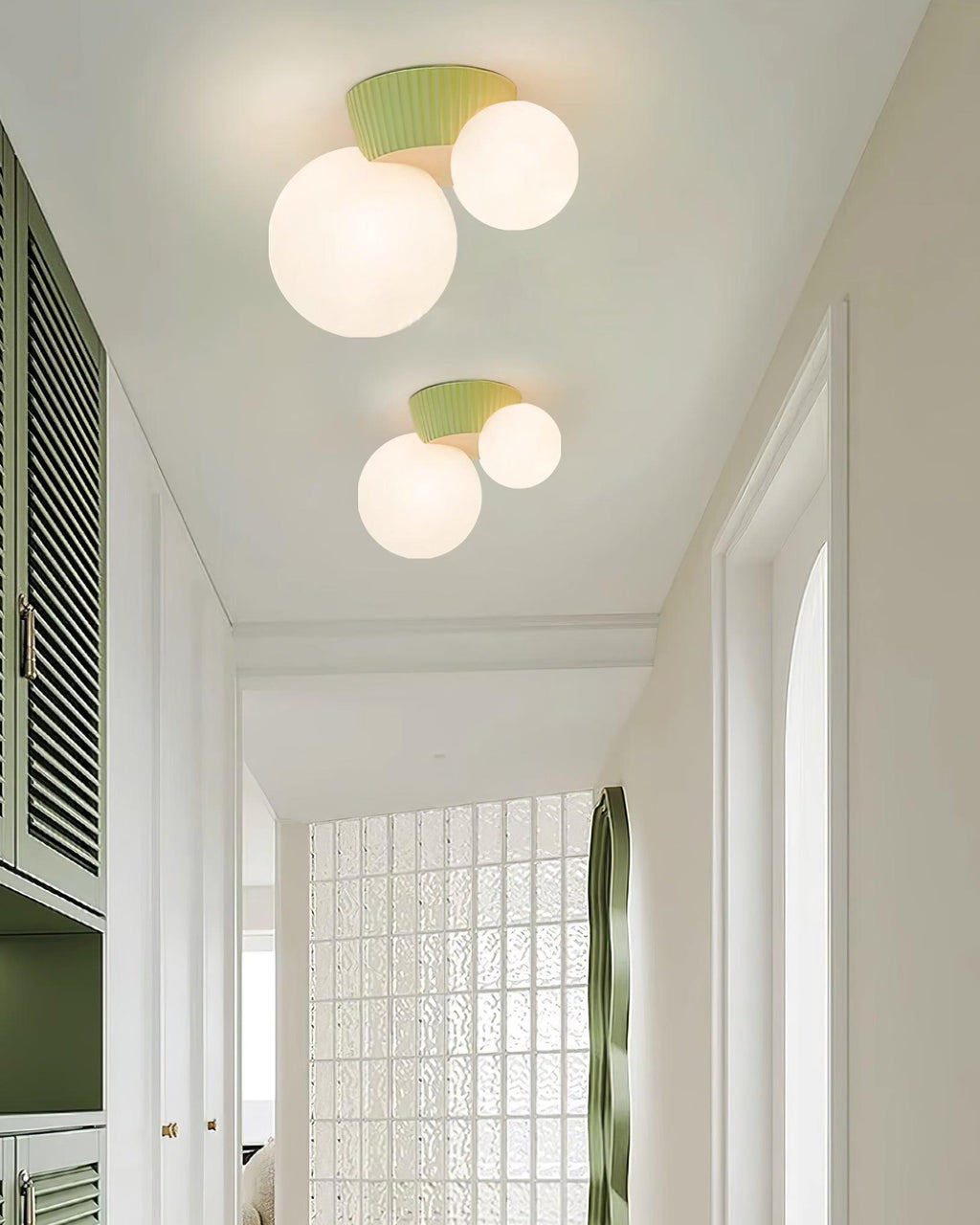 Asymmetrical Ceiling Lamp — Sculptural Design, Dual Frosted Glass Globes