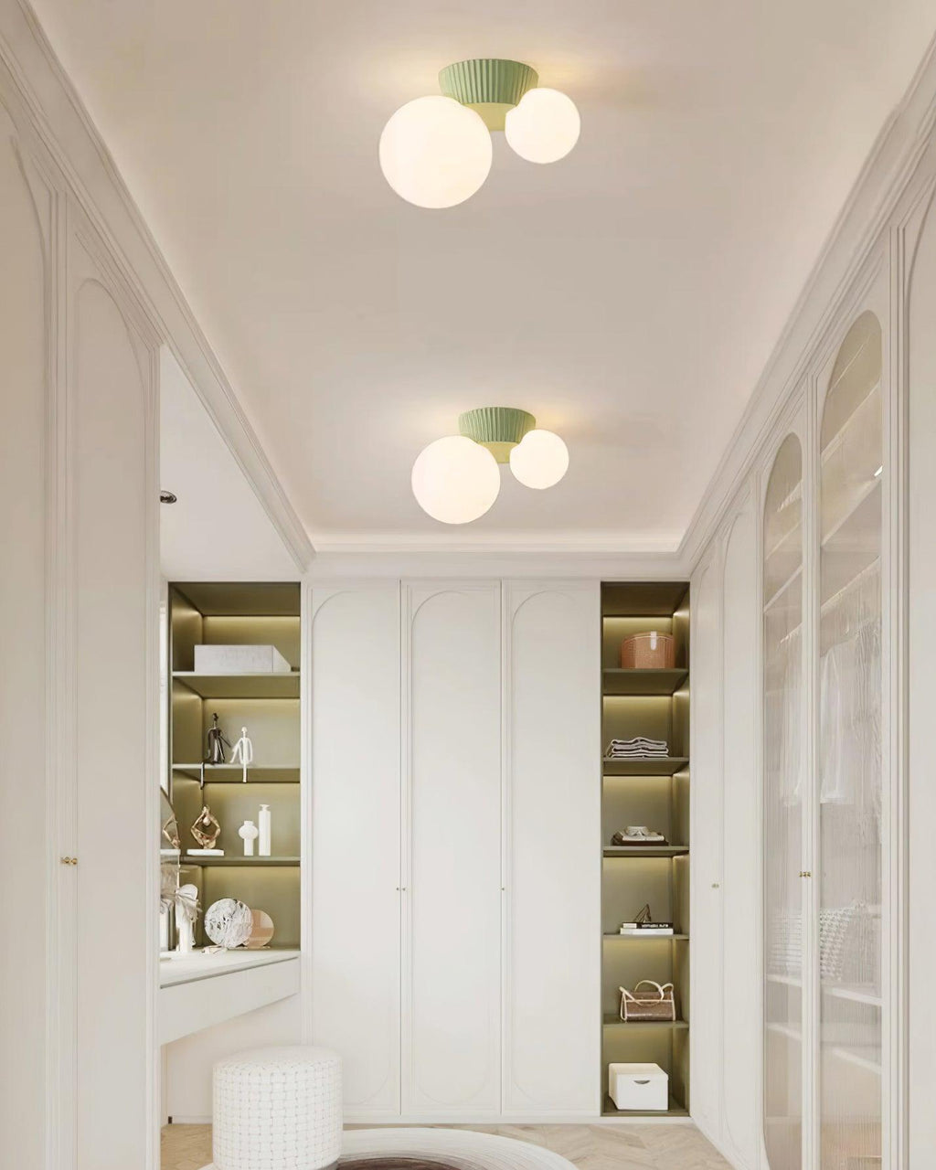 Asymmetrical Ceiling Lamp — Sculptural Design, Dual Frosted Glass Globes