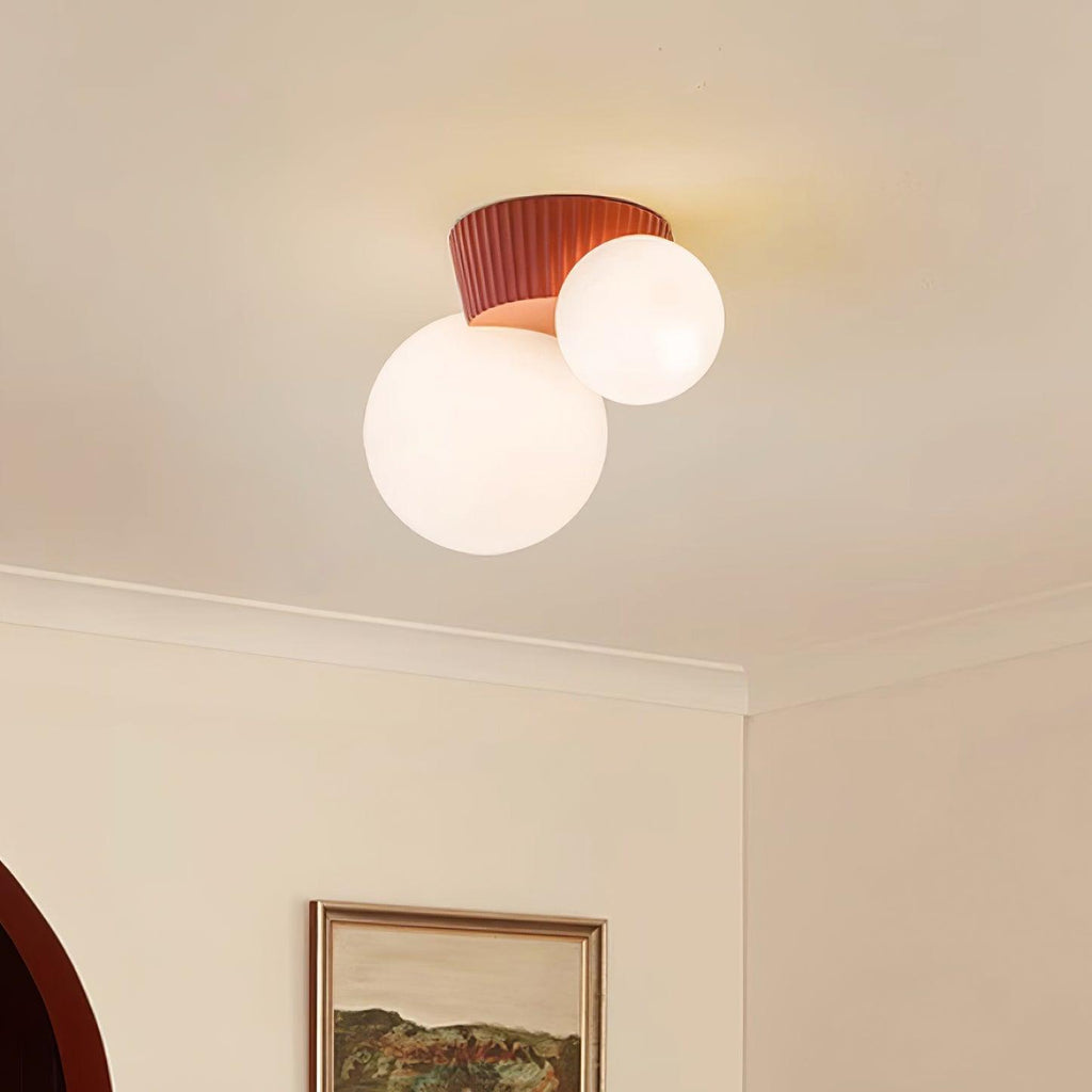 Asymmetrical Ceiling Lamp — Sculptural Design, Dual Frosted Glass Globes