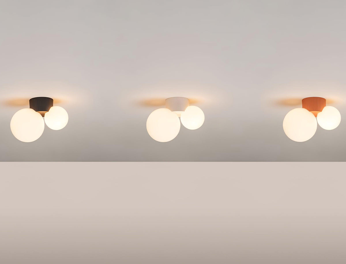 Asymmetrical Ceiling Lamp — Sculptural Design, Dual Frosted Glass Globes