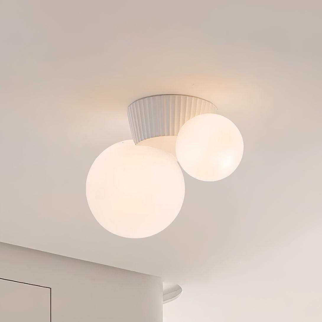 Asymmetrical Ceiling Lamp — Sculptural Design, Dual Frosted Glass Globes