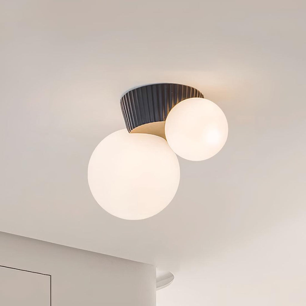 Asymmetrical Ceiling Lamp — Sculptural Design, Dual Frosted Glass Globes