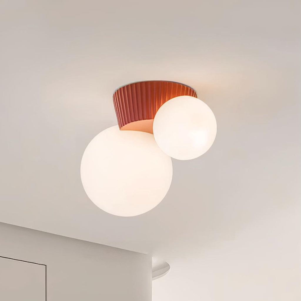Asymmetrical Ceiling Lamp — Sculptural Design, Dual Frosted Glass Globes