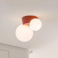 Asymmetrical Ceiling Lamp — Sculptural Design, Dual Frosted Glass Globes