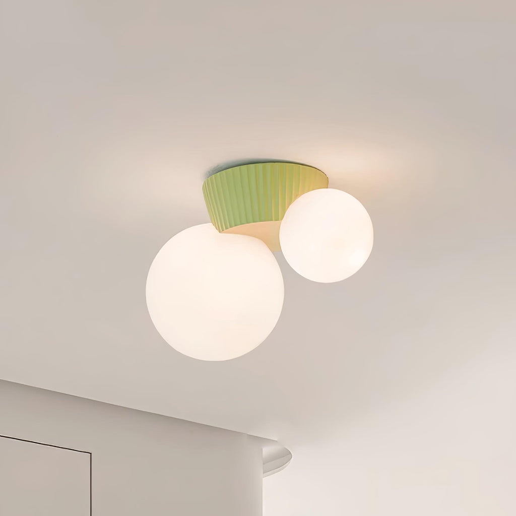 Asymmetrical Ceiling Lamp — Sculptural Design, Dual Frosted Glass Globes