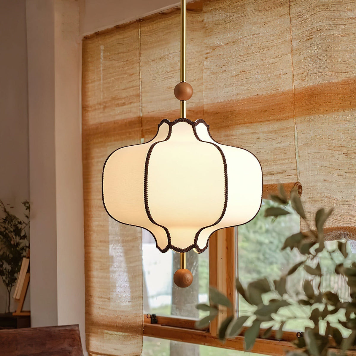 Aura Gold Lantern Fabric Pendant Light