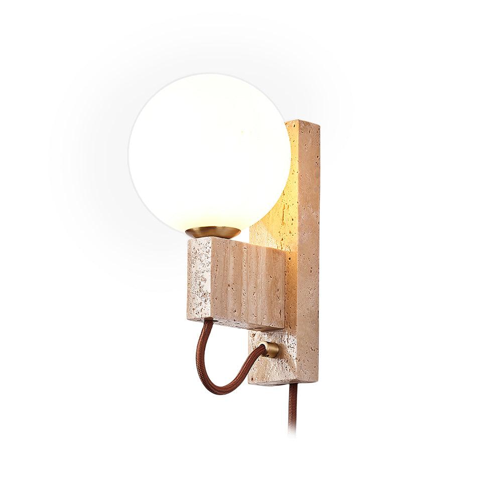 Żółta lampa ścienna z trawertynu — nowoczesna duża kula z wtyczką