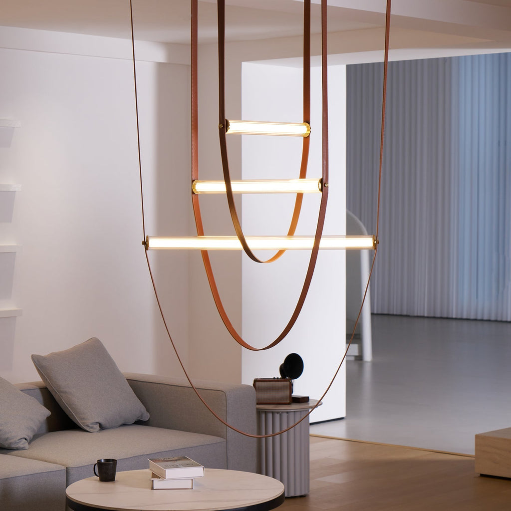 Tracer Belt Pendant Lamp — LED Silicone Diffuser, Premium Leather Belt Suspension
