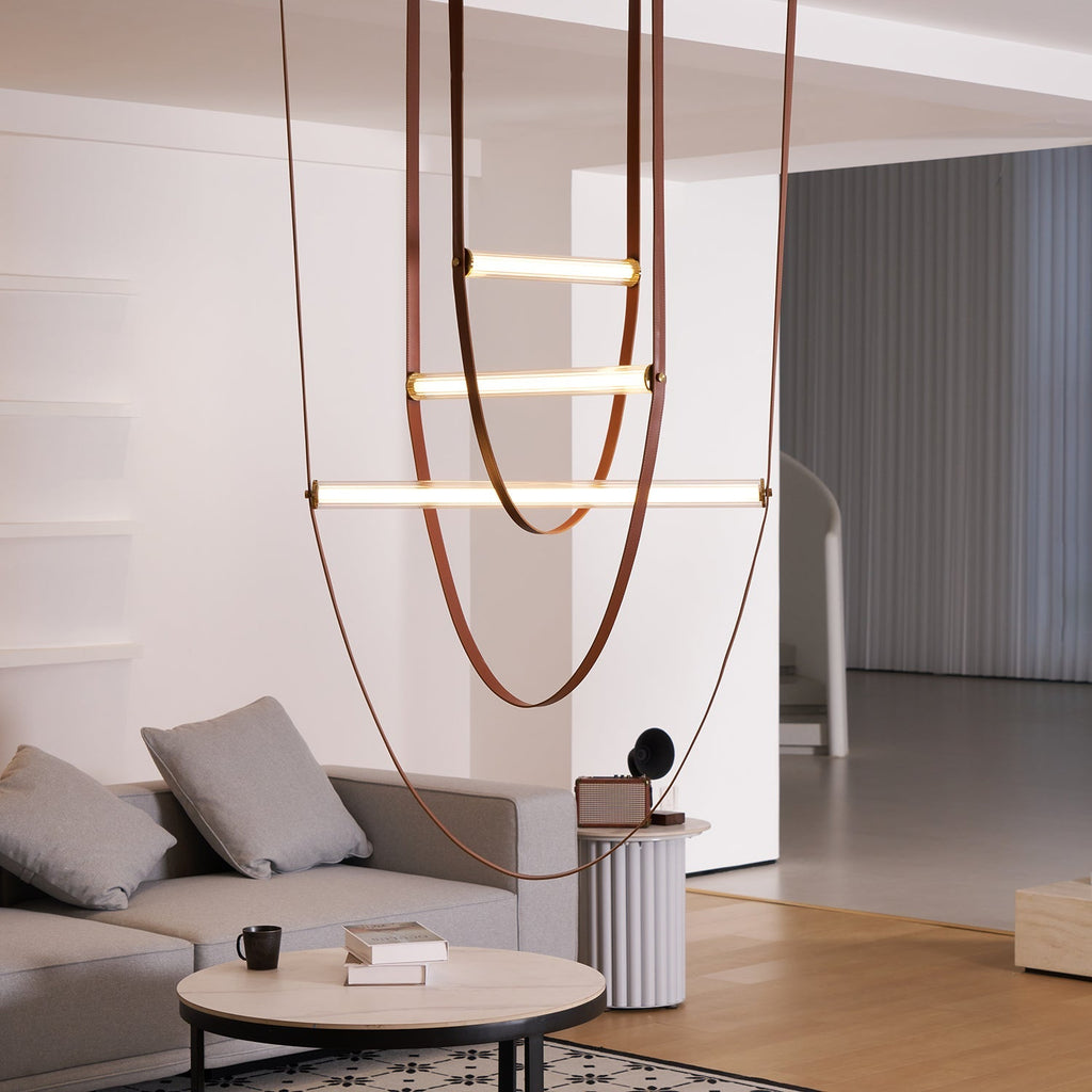 Tracer Belt Pendant Lamp — LED Silicone Diffuser, Premium Leather Belt Suspension
