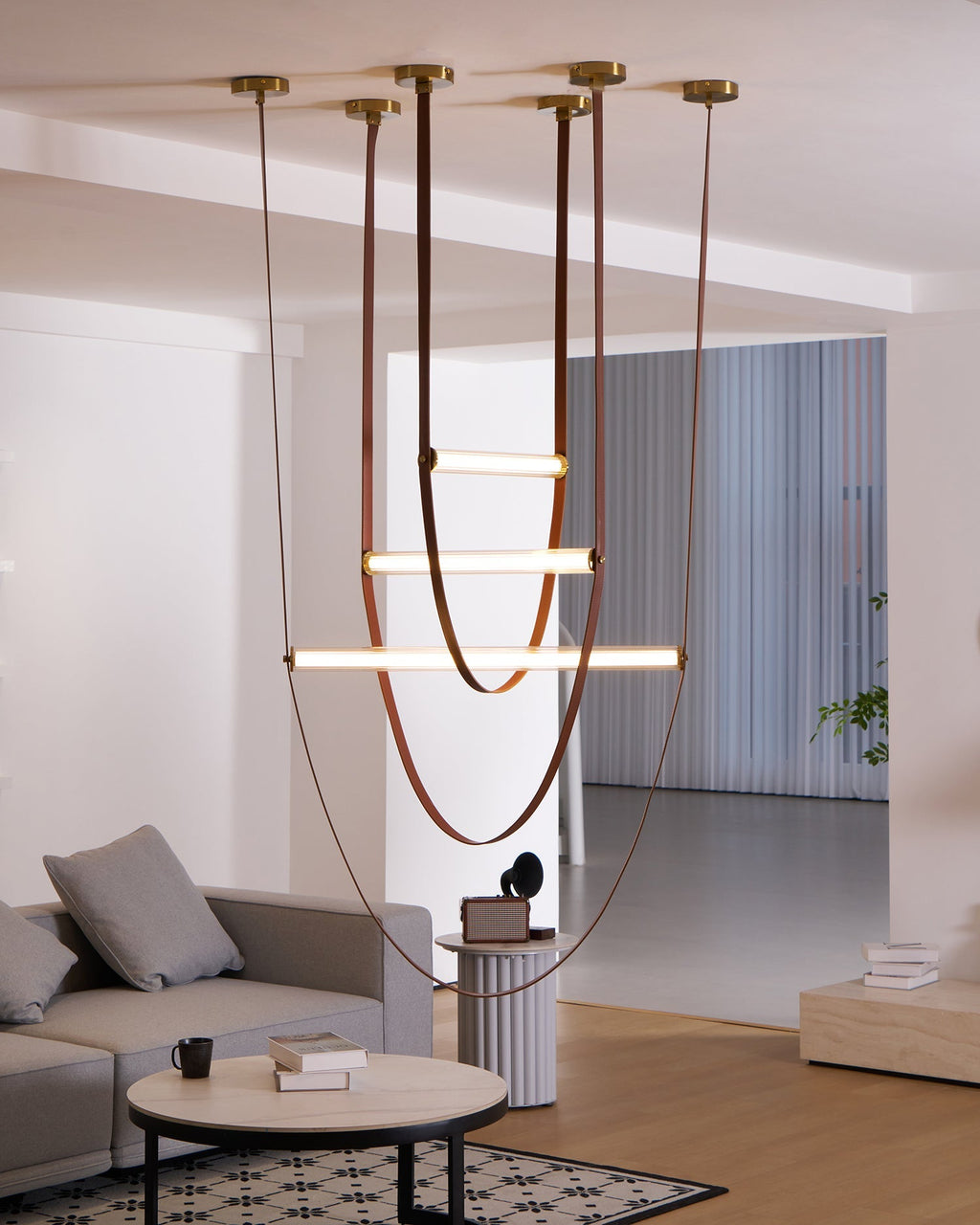Tracer Belt Pendant Lamp — LED Silicone Diffuser, Premium Leather Belt Suspension