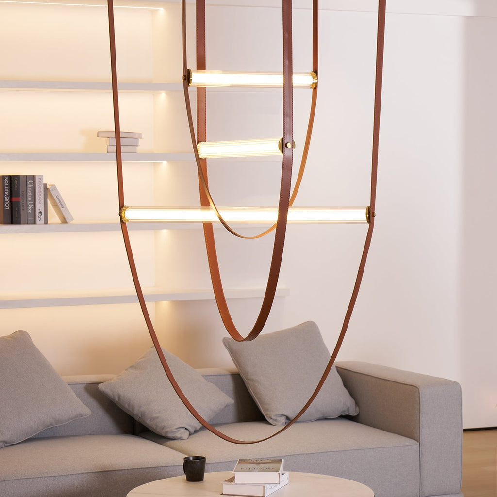 Tracer Belt Pendant Lamp — LED Silicone Diffuser, Premium Leather Belt Suspension