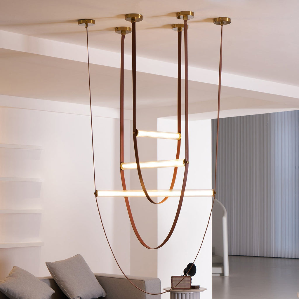 Tracer Belt Pendant Lamp — LED Silicone Diffuser, Premium Leather Belt Suspension