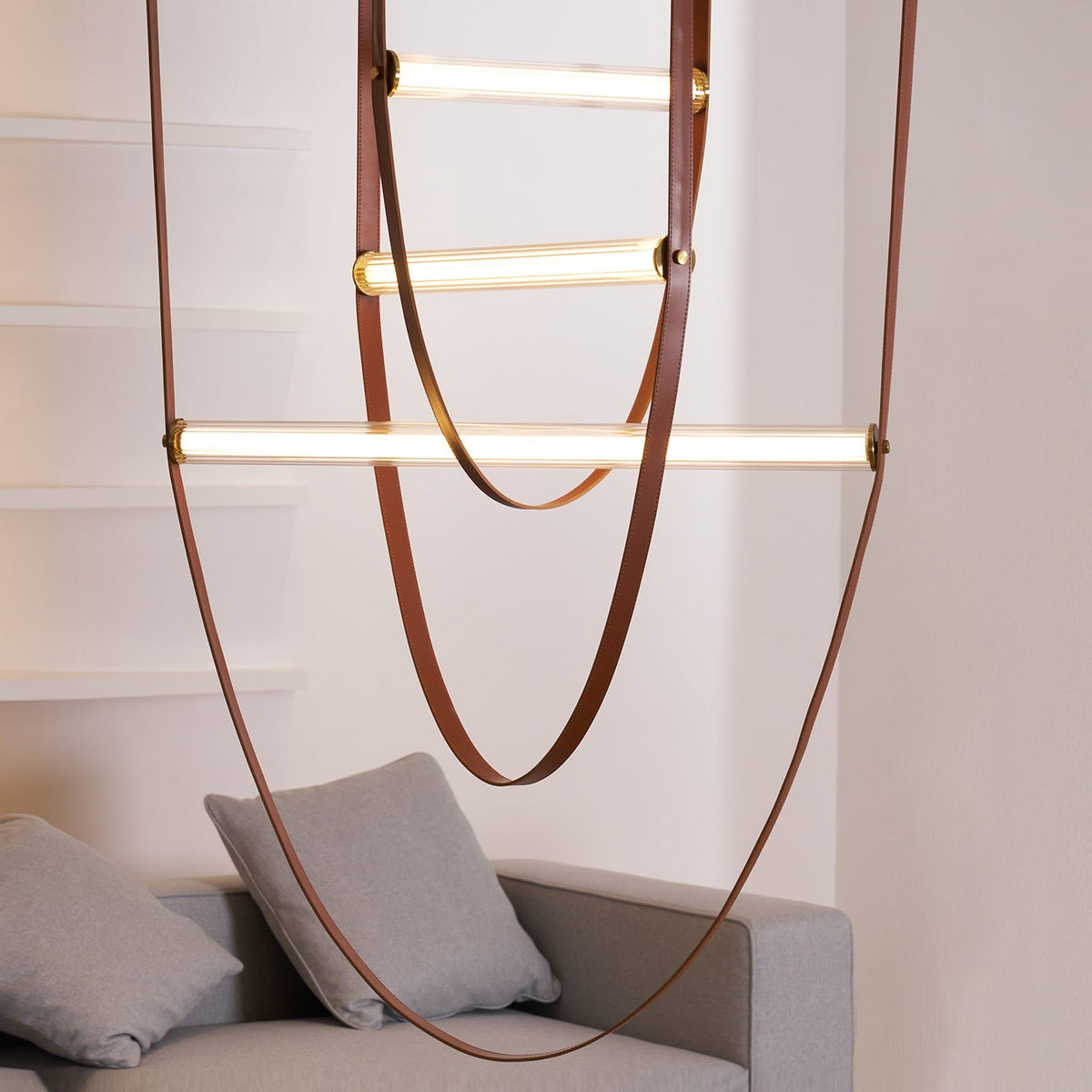 Tracer Belt Pendant Lamp — LED Silicone Diffuser, Premium Leather Belt Suspension