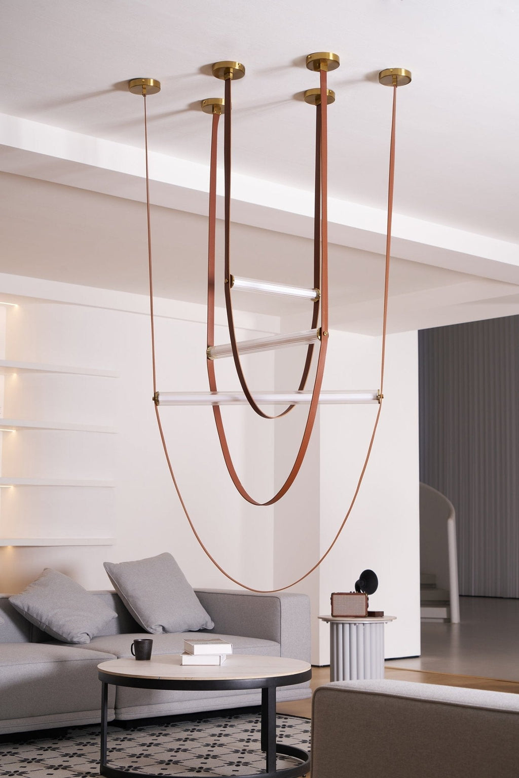 Tracer Belt Pendant Lamp — LED Silicone Diffuser, Premium Leather Belt Suspension