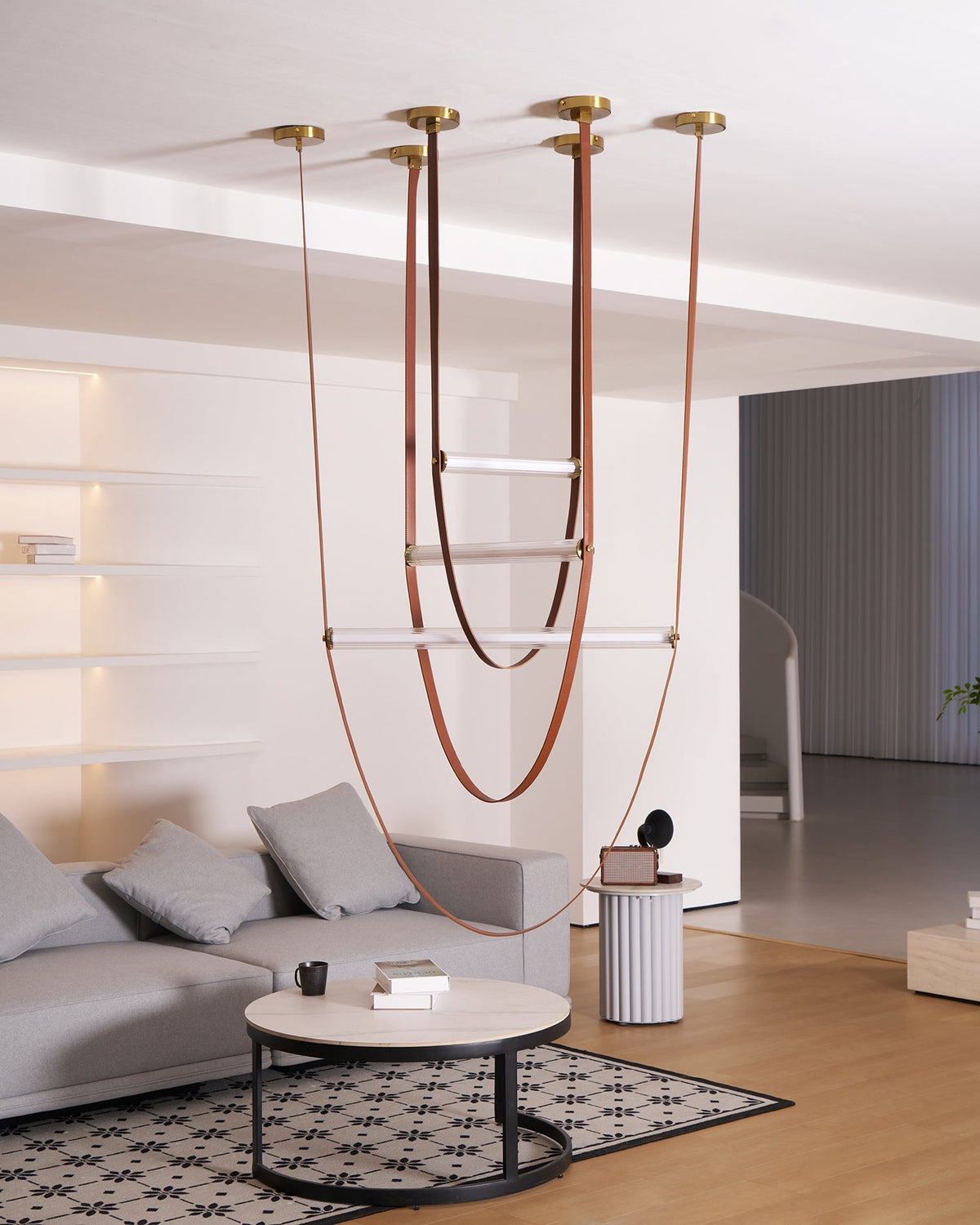 Tracer Belt Pendant Lamp — LED Silicone Diffuser, Premium Leather Belt Suspension