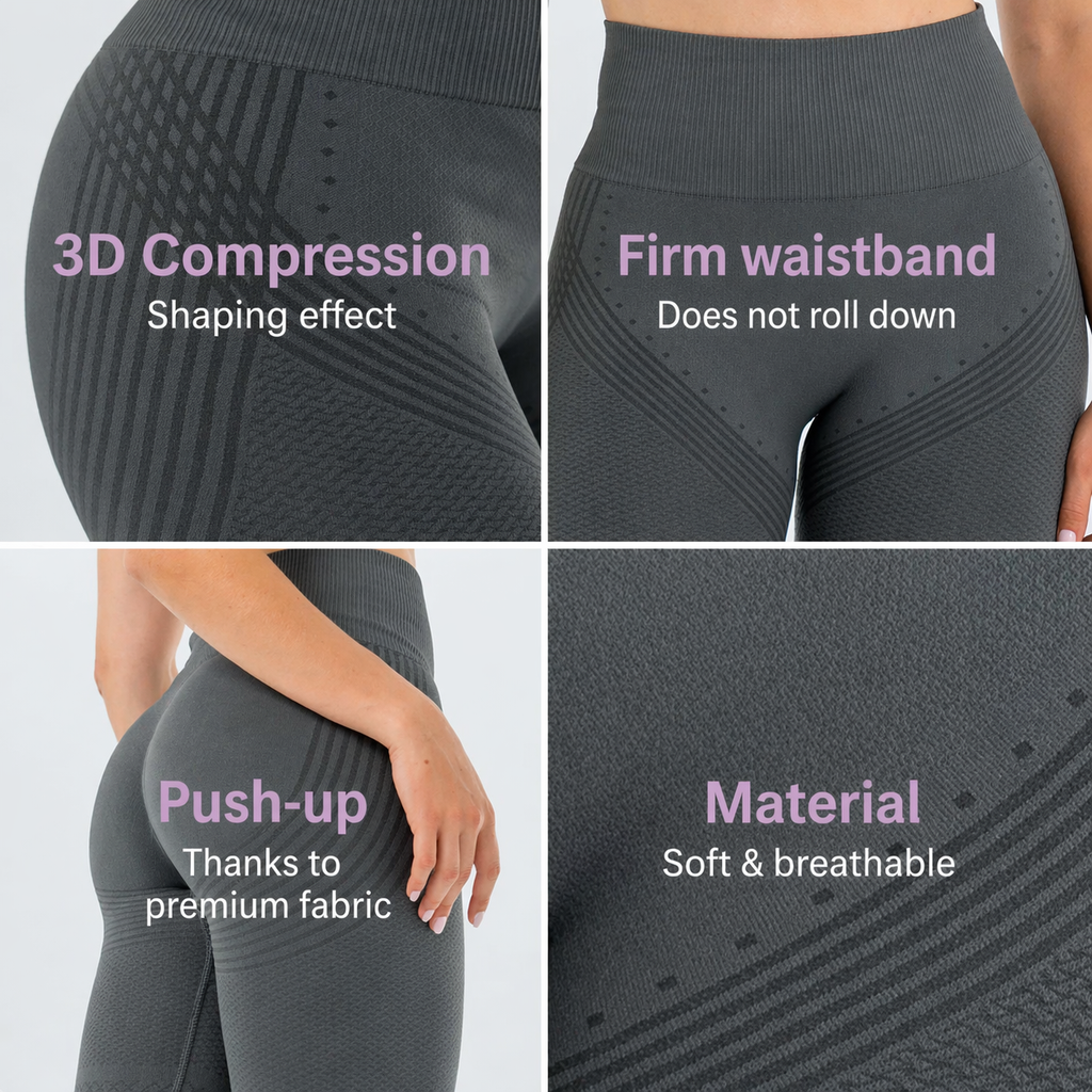 Texturerade formande leggings med hög midja – lätt kompression, ogenomskinliga, midja som inte rullar ner