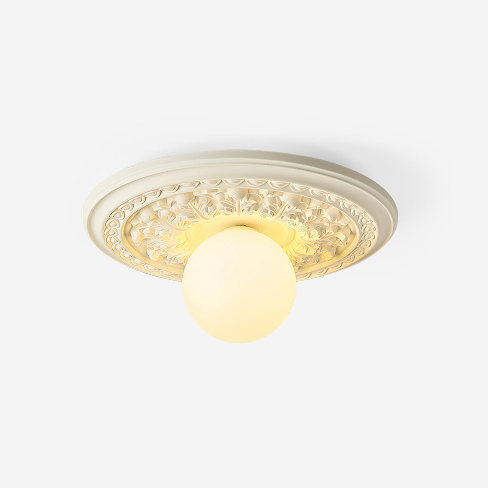 Ivorelle Vintage Carved Ceiling Light with Globe Shade - Neutralighting