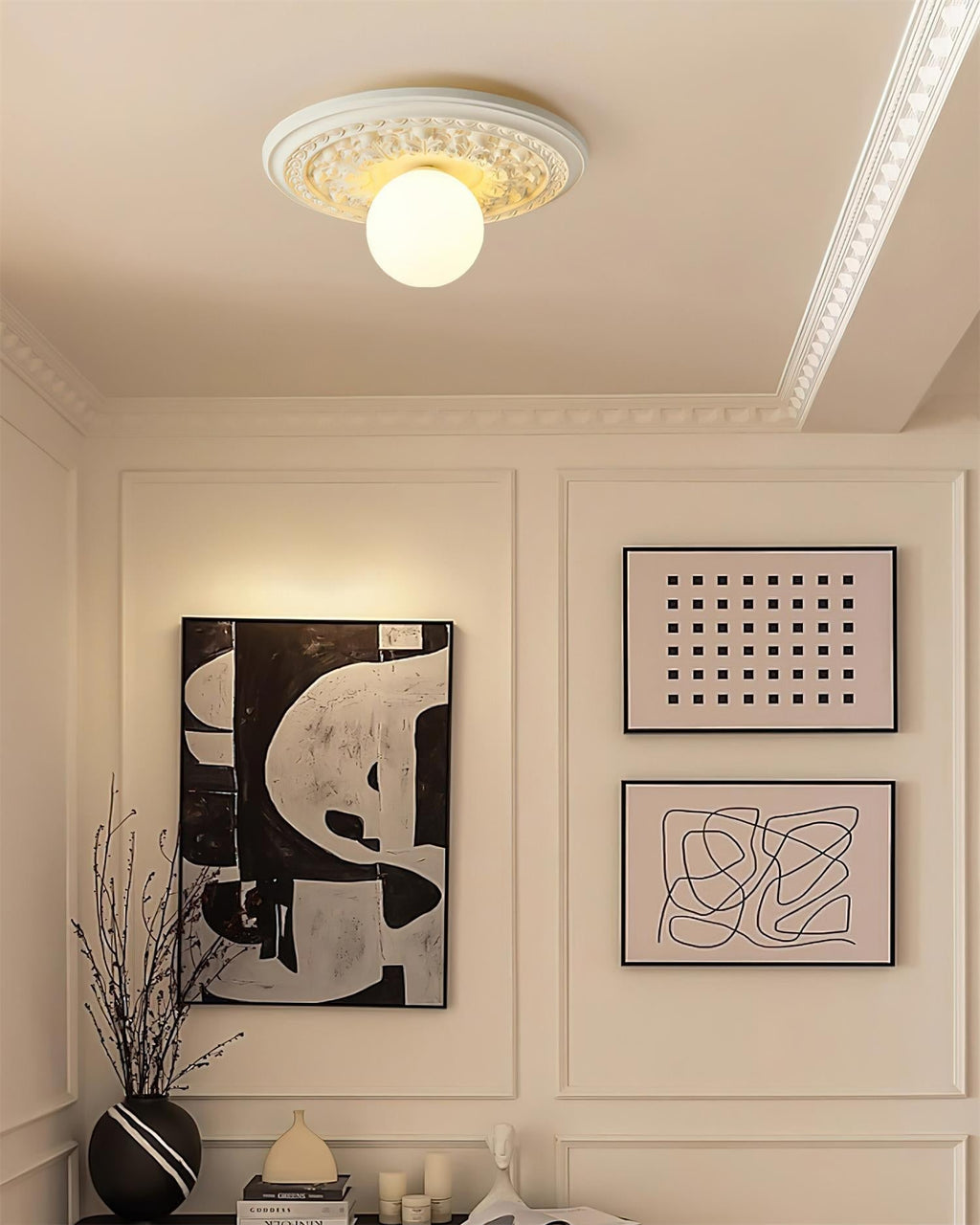 Ivorelle vintage taklampe med utskårne kuler, G9-sokkel