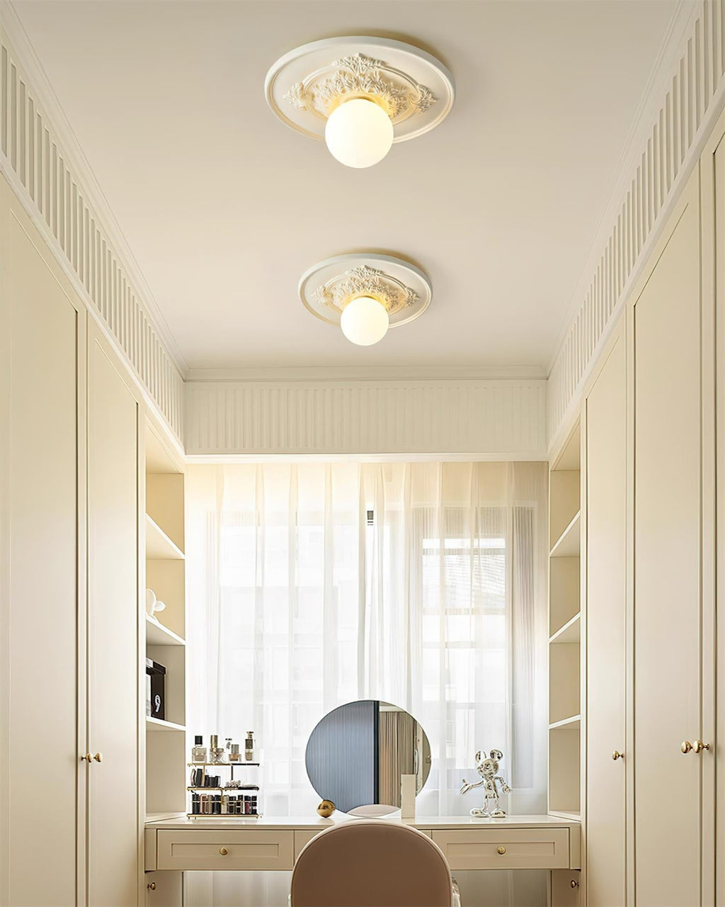 Ivorelle vintage taklampe med utskårne kuler, G9-sokkel