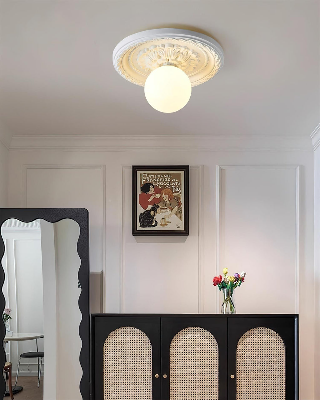 Ivorelle vintage taklampe med utskårne kuler, G9-sokkel