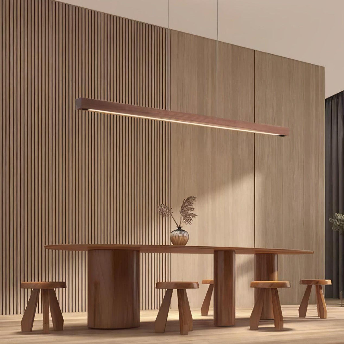Höhenverstellbare lineare Holz-Pendelleuchte