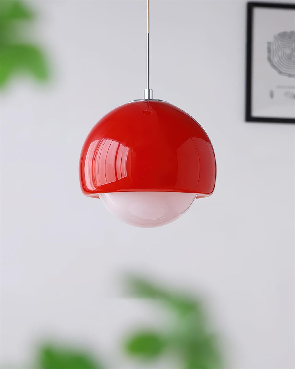 Lampă suspendată retro-modernă cu glob din sticlă — diametru de 8.6 Inch, roșu-portocaliu și alb
