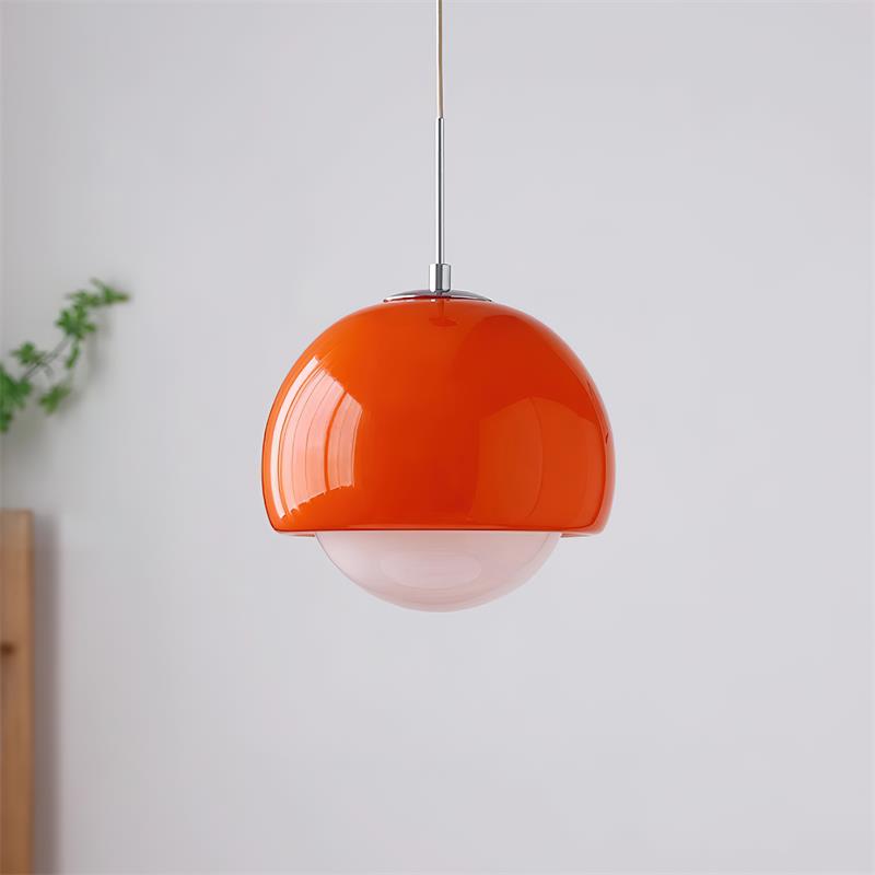 Lampă suspendată retro-modernă cu glob din sticlă — diametru de 8.6 Inch, roșu-portocaliu și alb
