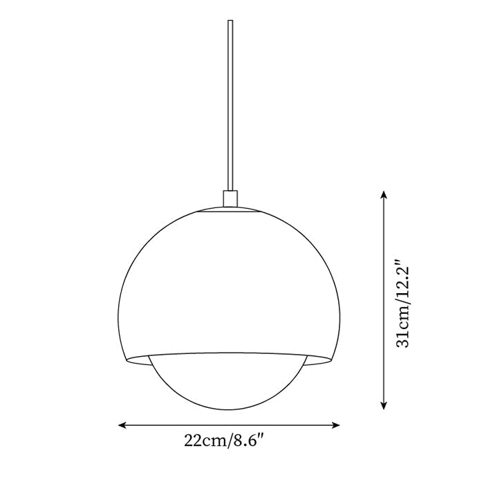 Lampă suspendată retro-modernă cu glob din sticlă — diametru de 8.6 Inch, roșu-portocaliu și alb
