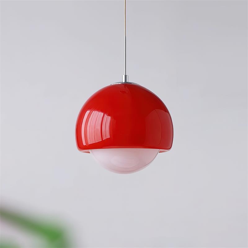 Lampă suspendată retro-modernă cu glob din sticlă — diametru de 8.6 Inch, roșu-portocaliu și alb