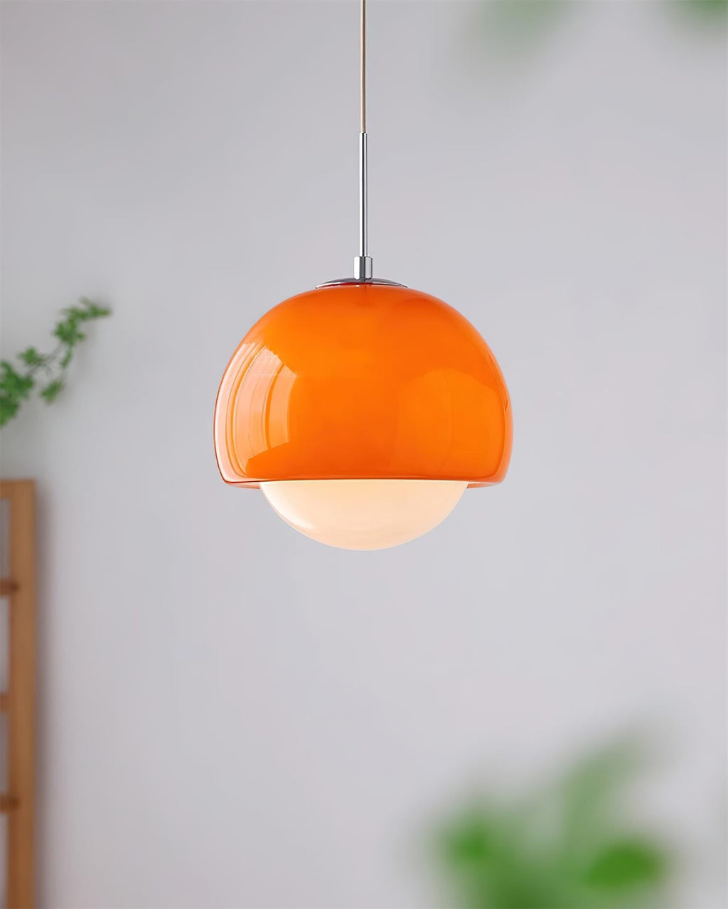 Lampă suspendată retro-modernă cu glob din sticlă — diametru de 8.6 Inch, roșu-portocaliu și alb