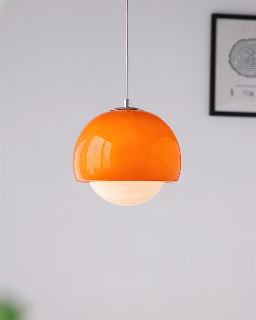 Lampă suspendată retro-modernă cu glob din sticlă — diametru de 8.6 Inch, roșu-portocaliu și alb