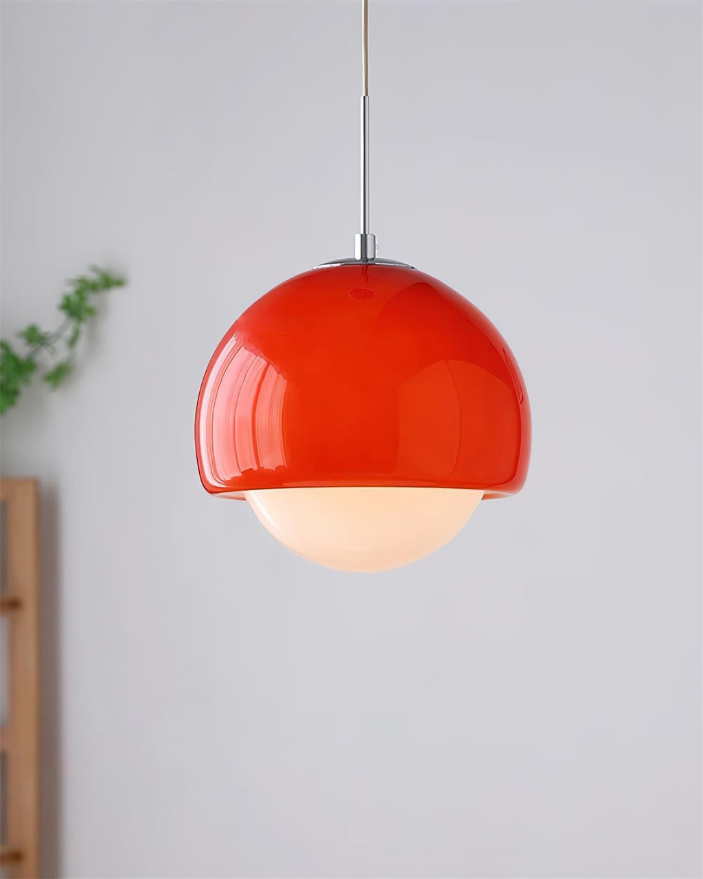 Lampă suspendată retro-modernă cu glob din sticlă — diametru de 8.6 Inch, roșu-portocaliu și alb