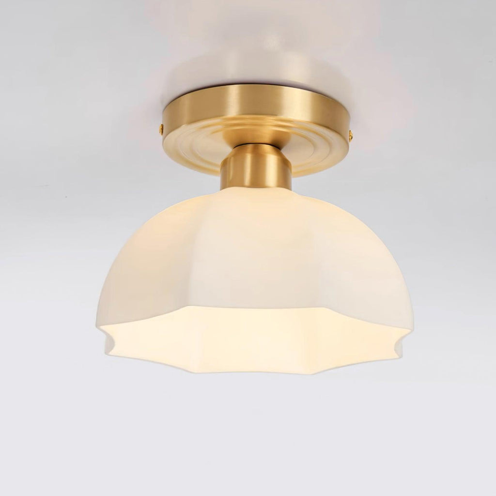 Avelin Flush Mount Ceiling Light — Brass Base, Opal Glass, 7.8-Inch Diameter