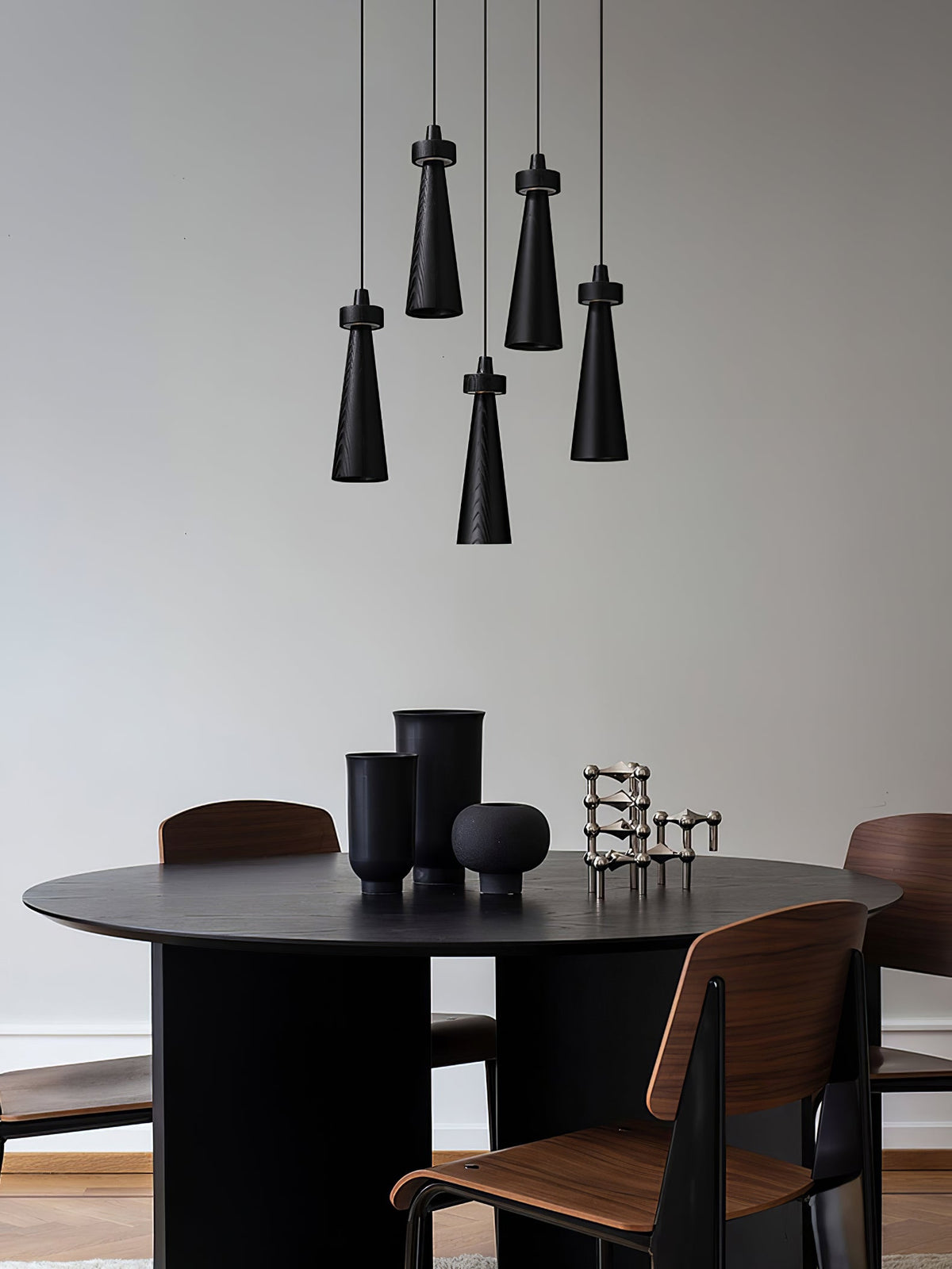 Minimalist Tapered Wood Pendant Light — Integrated LED, 9cm Diameter