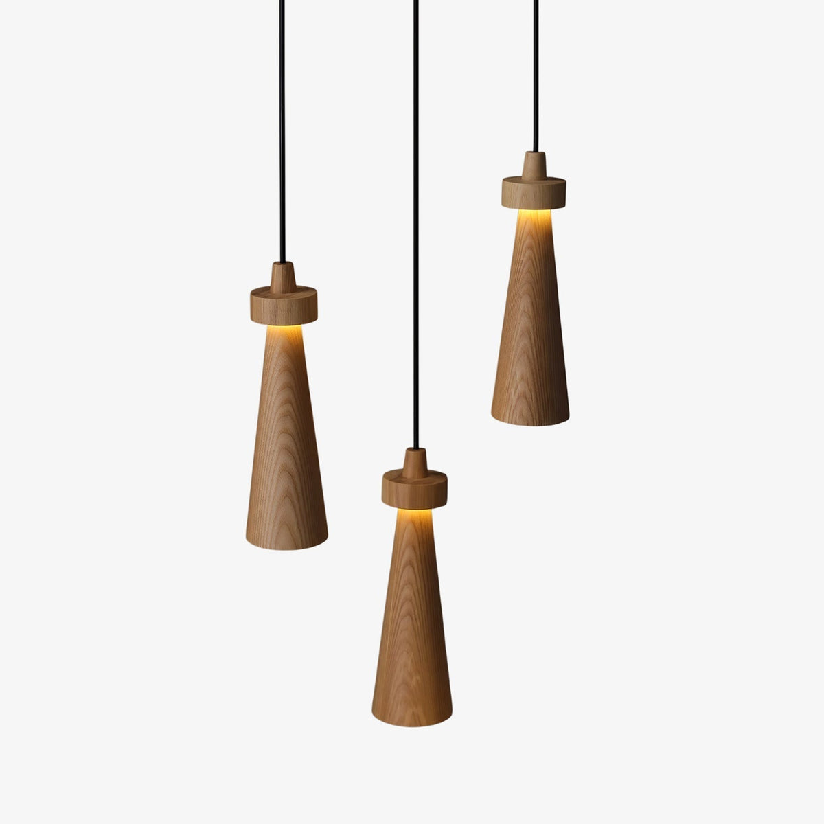 Minimalist Tapered Wood Pendant Light — Integrated LED, 9cm Diameter