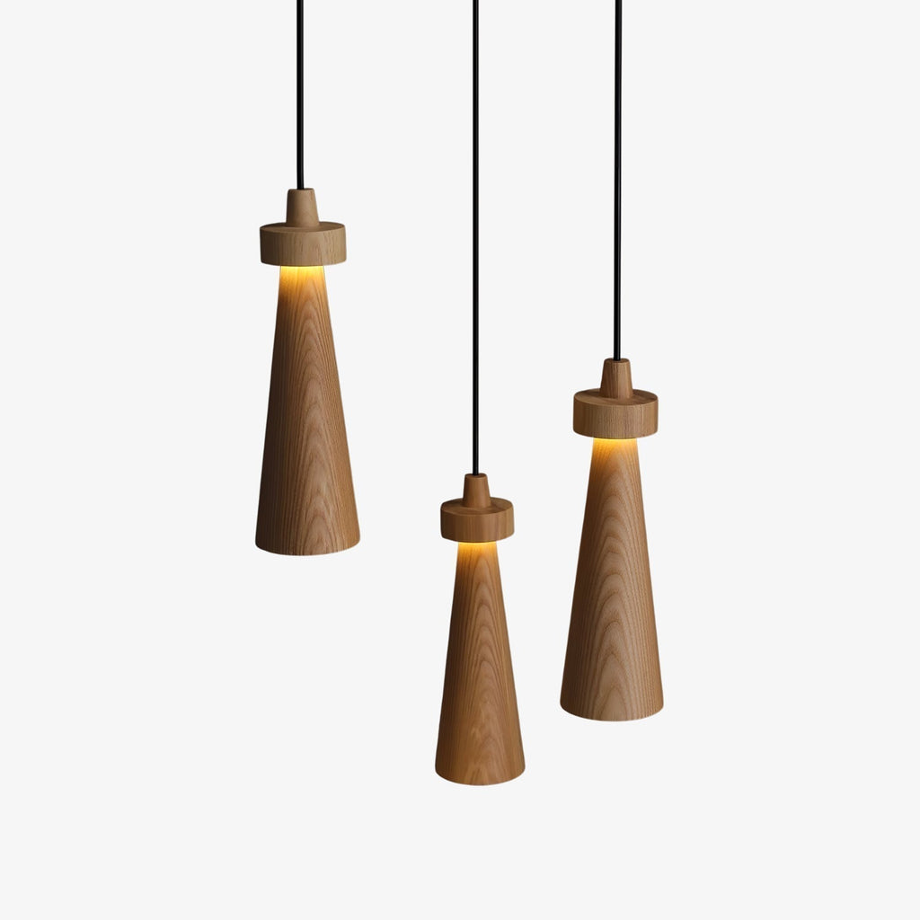 Minimalist Tapered Wood Pendant Light — Integrated LED, 9cm Diameter