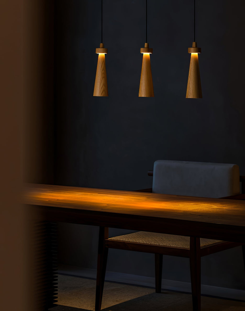 Minimalist Tapered Wood Pendant Light — Integrated LED, 9cm Diameter