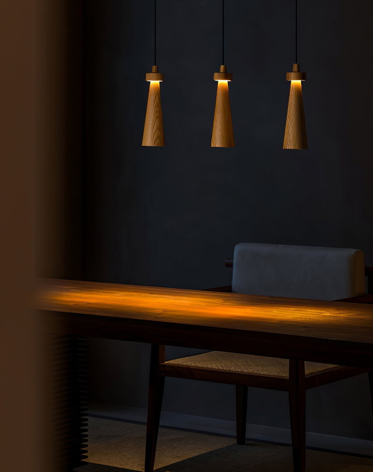 Minimalist Tapered Wood Pendant Light — Integrated LED, 9cm Diameter