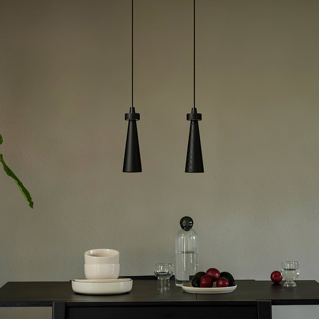 Minimalist Tapered Wood Pendant Light — Integrated LED, 9cm Diameter