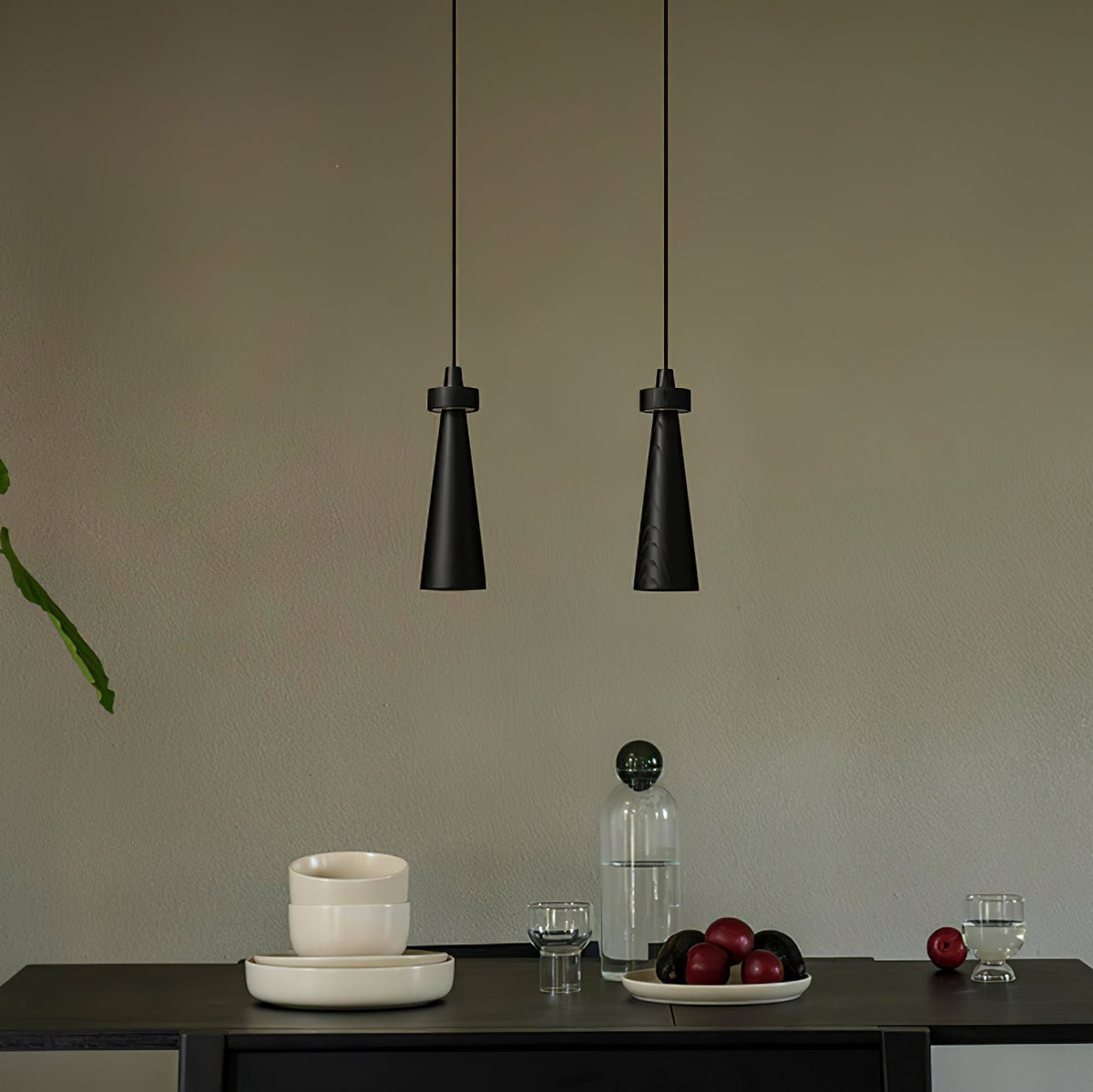 Minimalist Tapered Wood Pendant Light — Integrated LED, 9cm Diameter