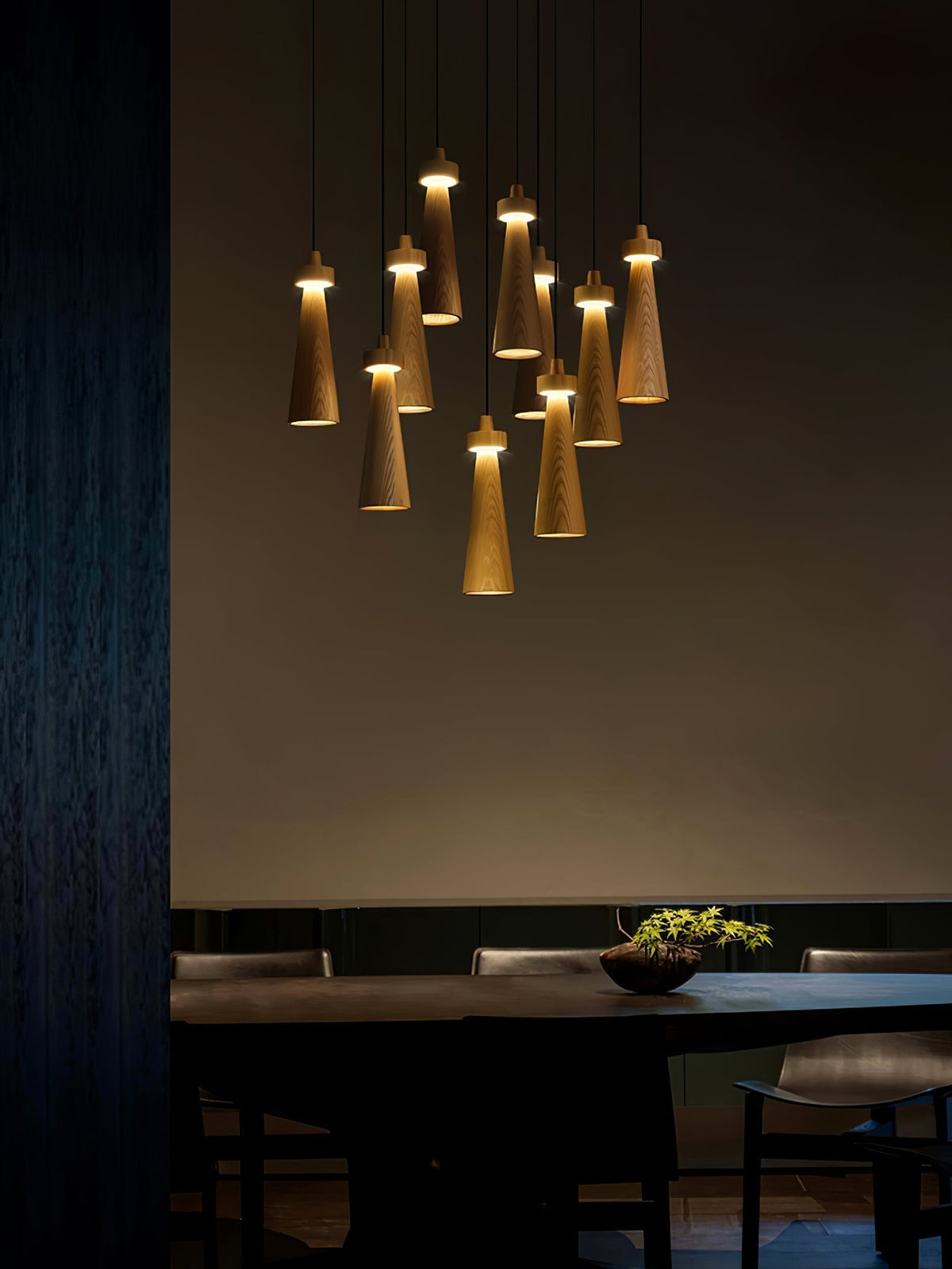 Minimalist Tapered Wood Pendant Light — Integrated LED, 9cm Diameter