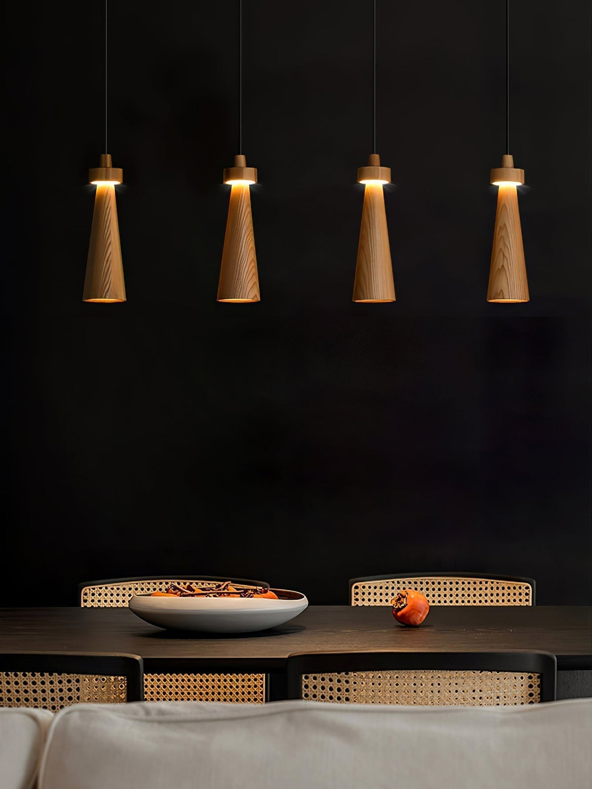 Minimalist Tapered Wood Pendant Light — Integrated LED, 9cm Diameter