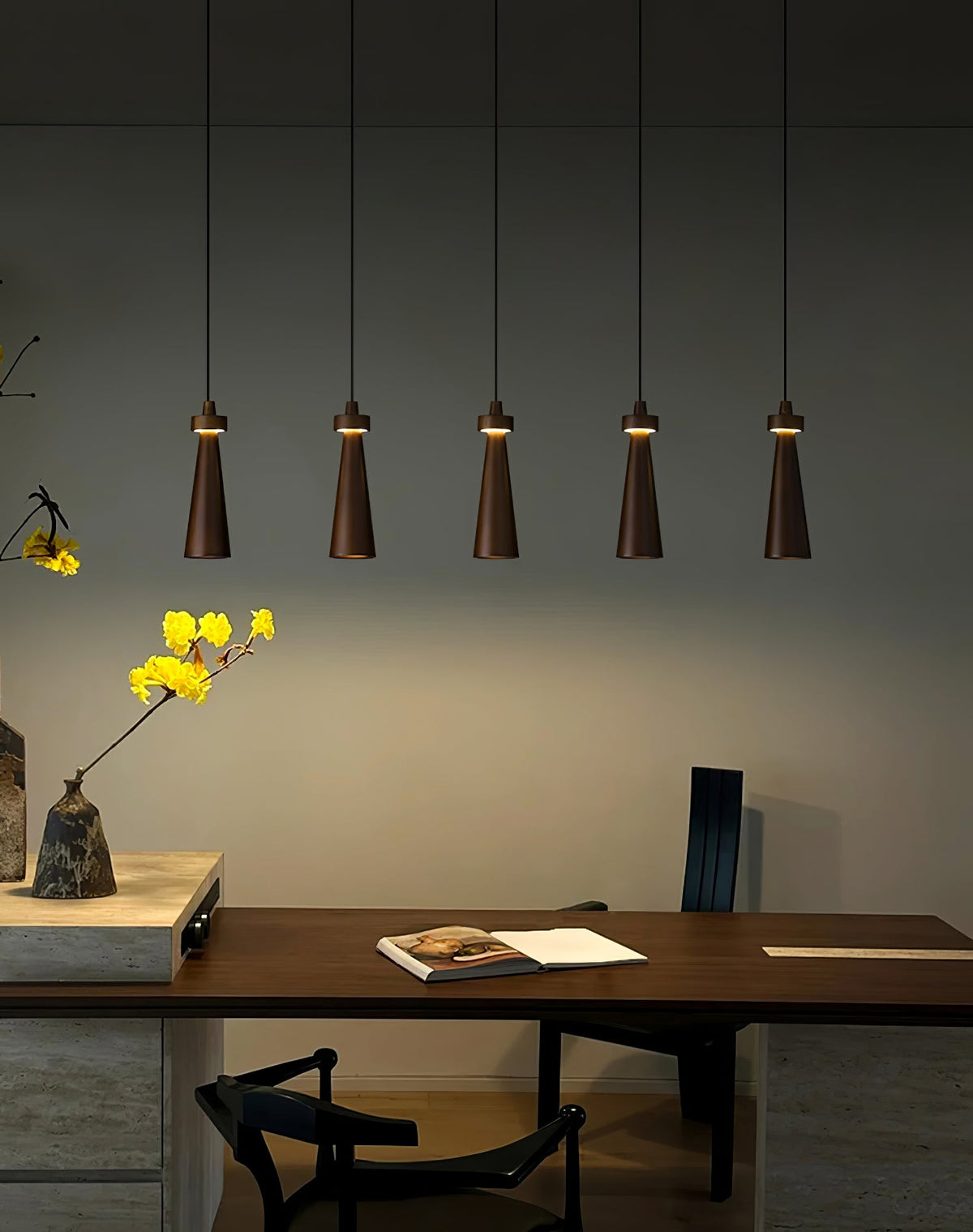 Minimalist Tapered Wood Pendant Light — Integrated LED, 9cm Diameter
