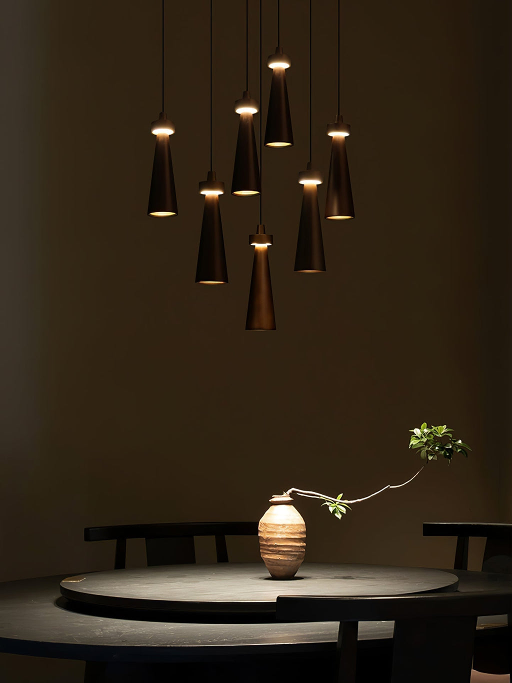 Minimalist Tapered Wood Pendant Light — Integrated LED, 9cm Diameter