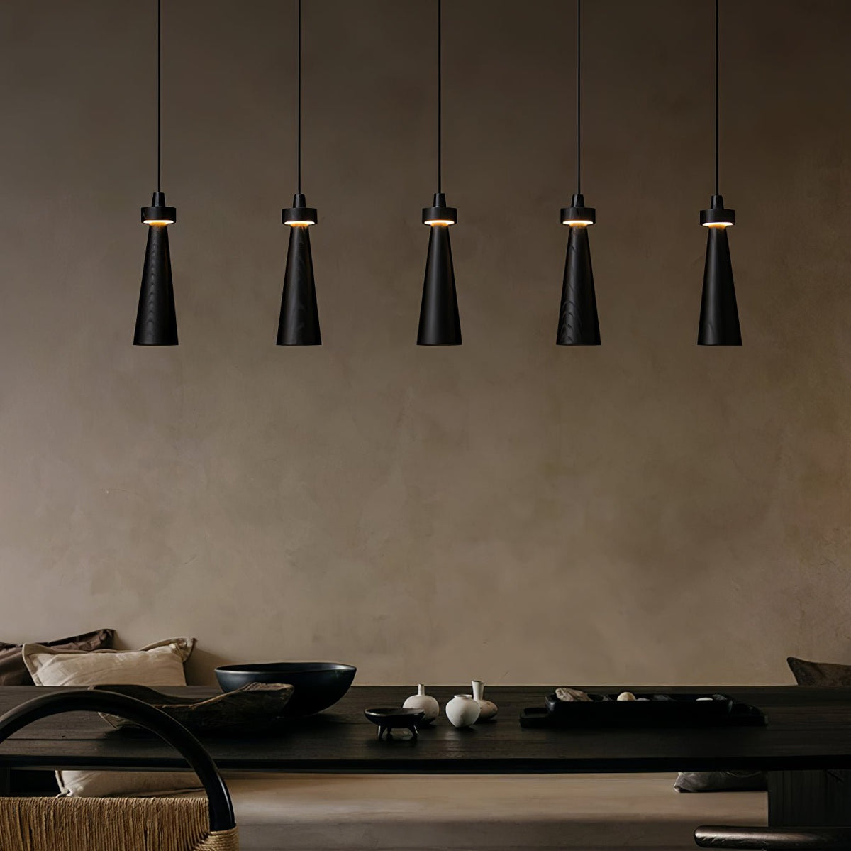 Minimalist Tapered Wood Pendant Light — Integrated LED, 9cm Diameter