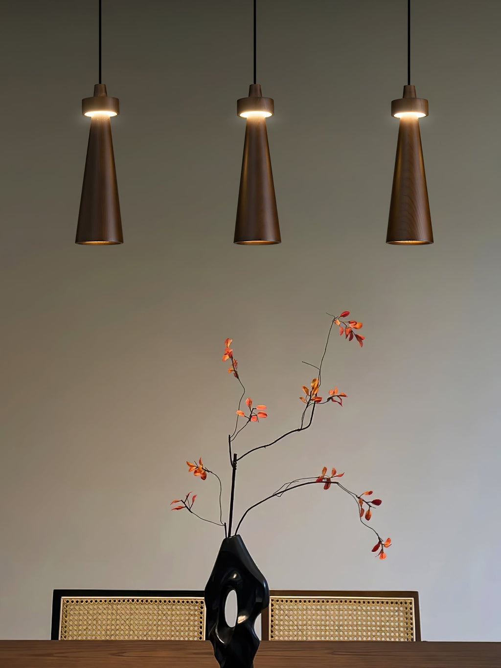 Minimalist Tapered Wood Pendant Light — Integrated LED, 9cm Diameter
