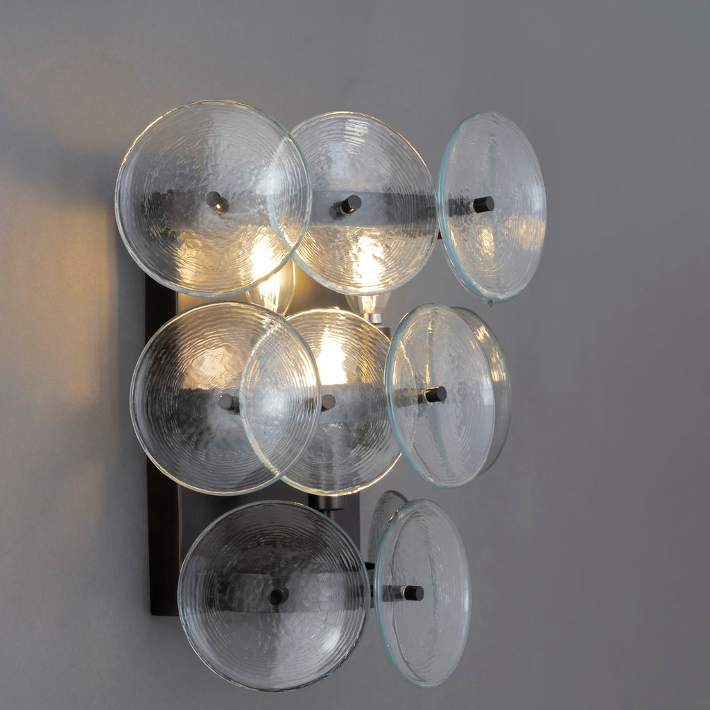 Aurora vägglampa - vintagefärgad skiva i pressat bärnstensglas