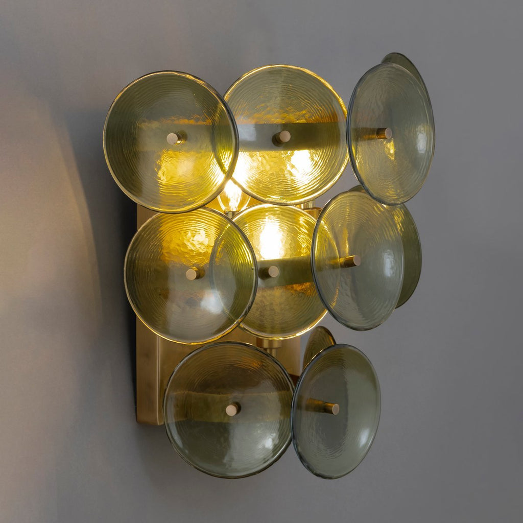 Aurora vägglampa - vintagefärgad skiva i pressat bärnstensglas