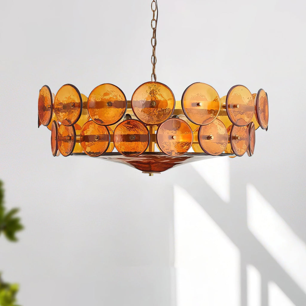 Ventilo takpendel med bärnstensfärgat glas - E14-sockel, 19.7" nedhängande kedja, flera storlekar